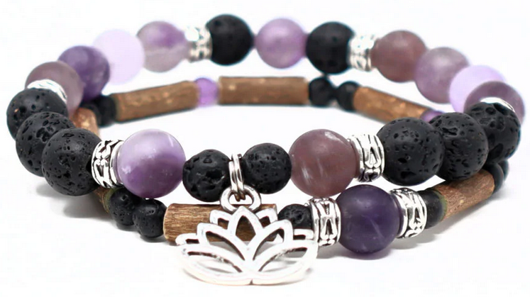 Bracelet duo de Noisetier & d'Améthyste pour la relaxation, le calme, la zénitude...